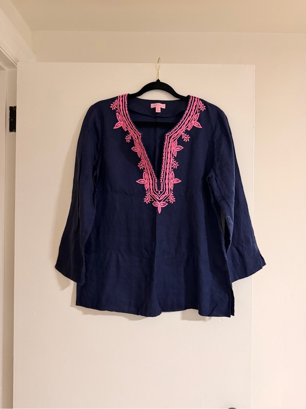 Lilly Pulitzer Navy Tunic with Pink Embroidery